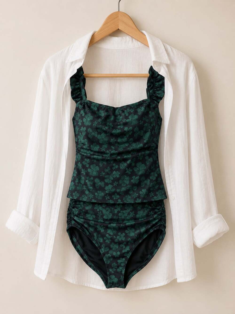 Albion Fit Ruffle Bikini Set Womens L top, XL bottom Green High Waisted Swimwear